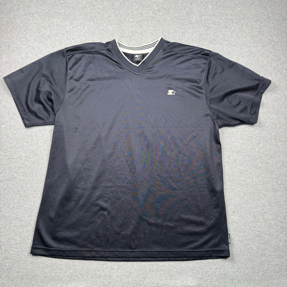 Starter Mens V-Neck Mesh Athletic Shirt Navy Blue Short Sleeve Jersey XL